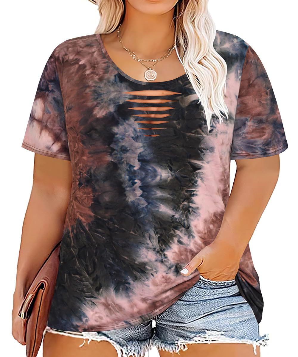 CARCOS Plus Size Tops for Women Short Sleeve Shirts Basic Tee Solid Color Blouse V Neck Tunic Loose Fit Tshirts Summer XL-5XL