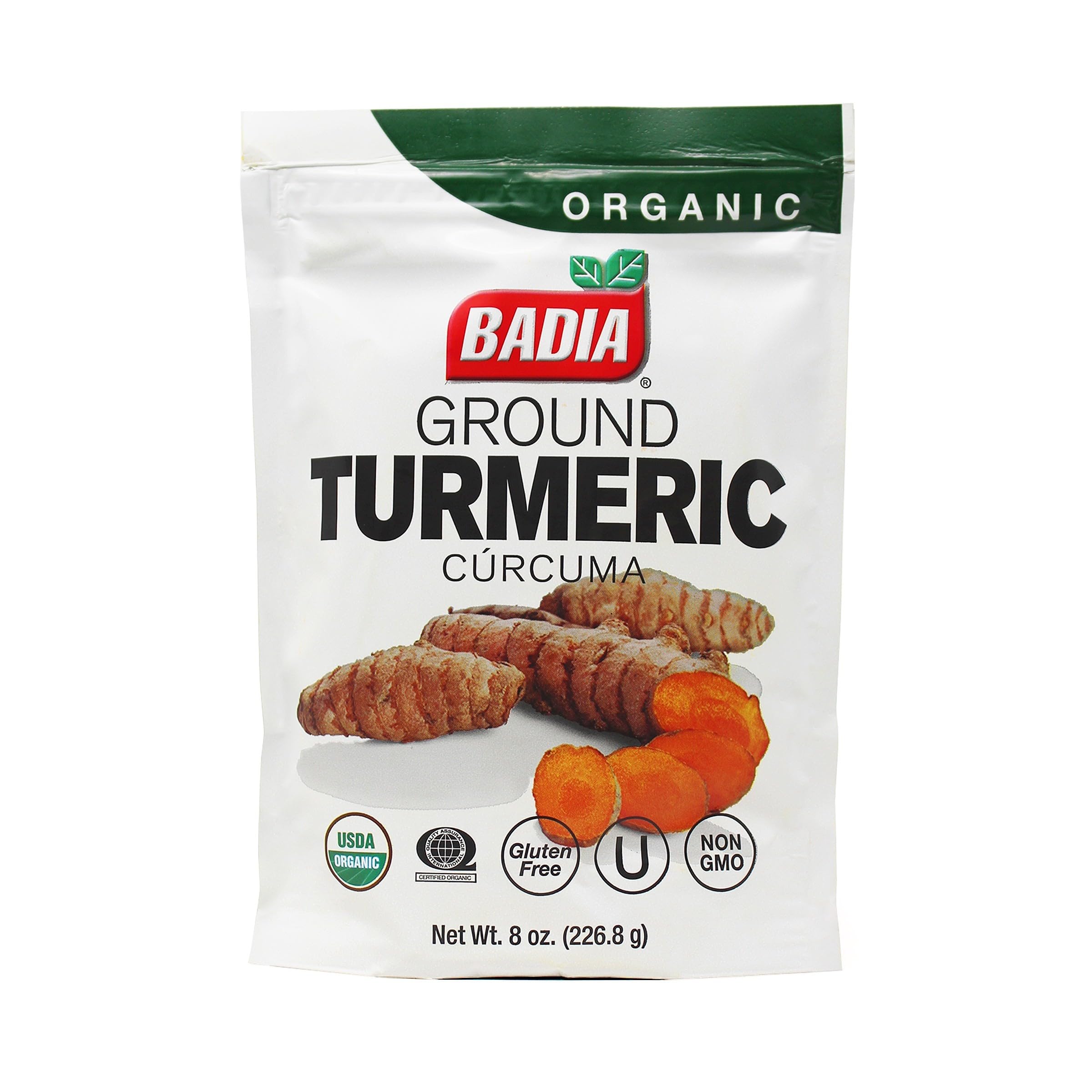 Badia Organic Turmeric Ground, 8 oz resealable bag - Premium Curcuma Seasoning for Cooking, Golden Flavor & Rich Aroma