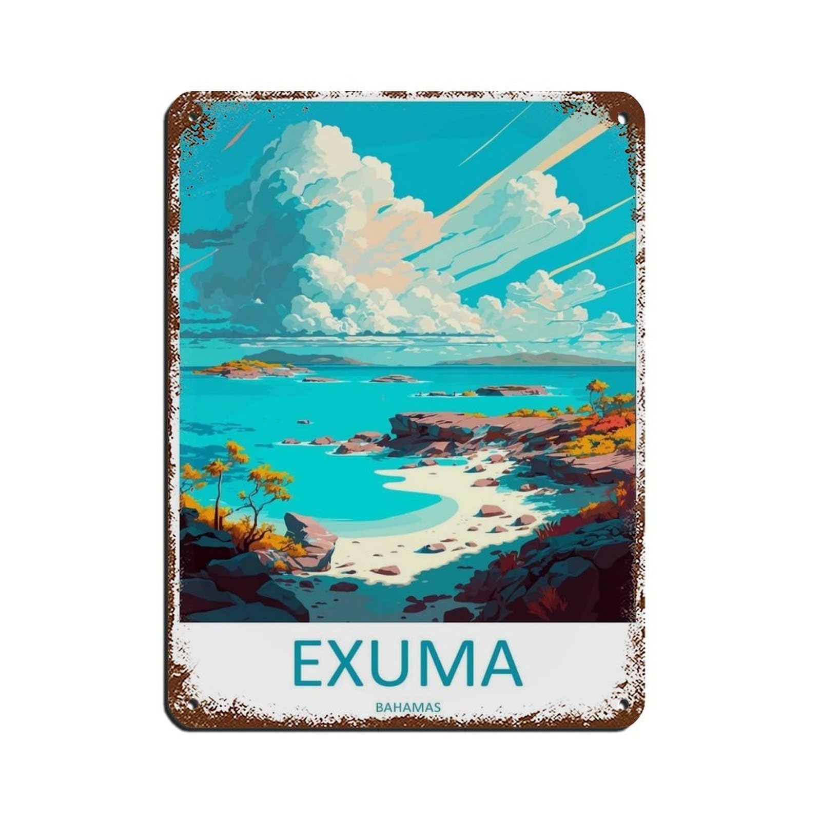Exuma Travel Art Caribbean Travel (11) Retro Poster Metal Tin Sign Chic Art Retro Iron Painting Bar People Cave Cafe Family Garage Poster Wall Decoration 12x16inch(30x40cm)