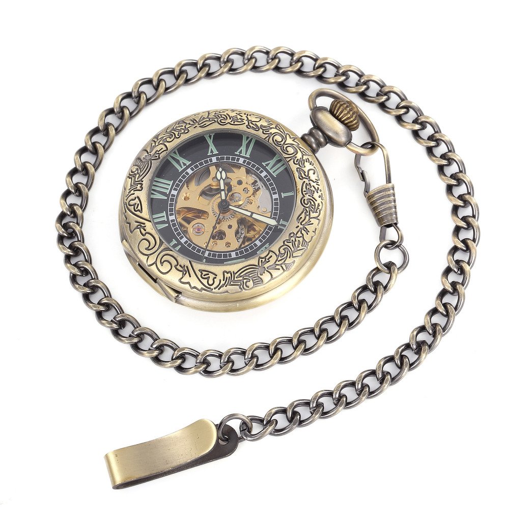 Infinite U Mécanique à Remontage Automatique Lumineux Montre de Poche Mécanique Style de Steampunk Squelette Creux en Acier Pendentif Collier d'or