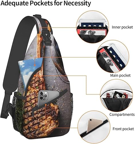 Miniatura 4 de Elegante bolsa de pecho para barbacoa de carne de res a la parrilla, carne de vacuno, carne de ternera, canalé en hueso, mochila cruzada de hombro