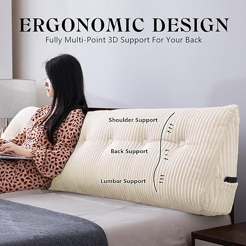 Miniatura 8 de SLIGUY Almohada grande para cabecero, almohada de cuña para cabecero, almohada de lectura triangular para sentarse en la cama, respaldo y