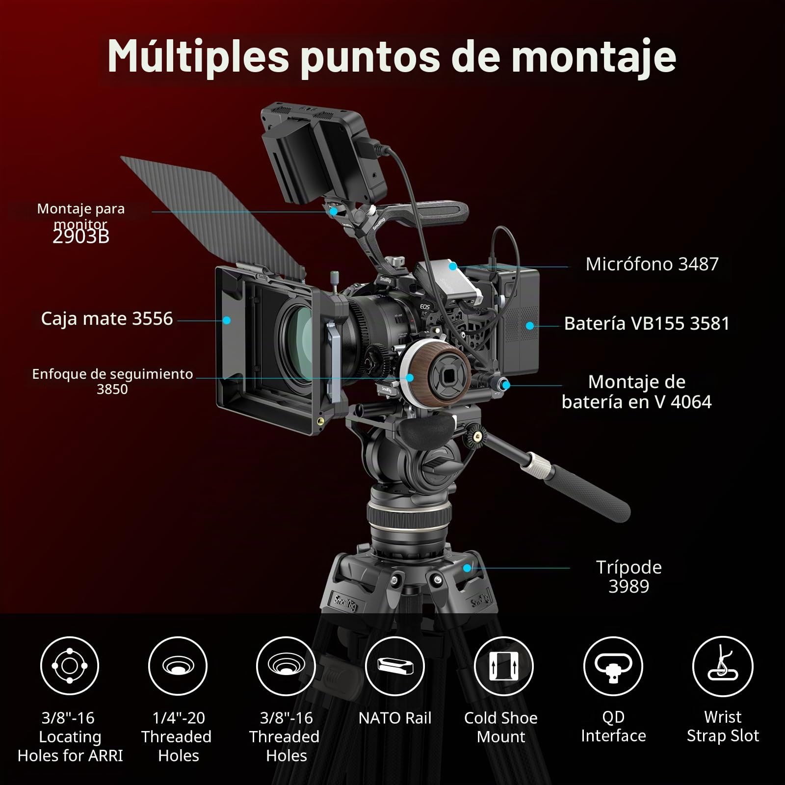 SMALLRIG Black Mamba Kit de Jaula para Cámara para Canon para EOS R5 Mark II con Asa Superior y Abrazadera de Cable Dedicada, Soporte para Cámara de Aleación de Aluminio - 4976