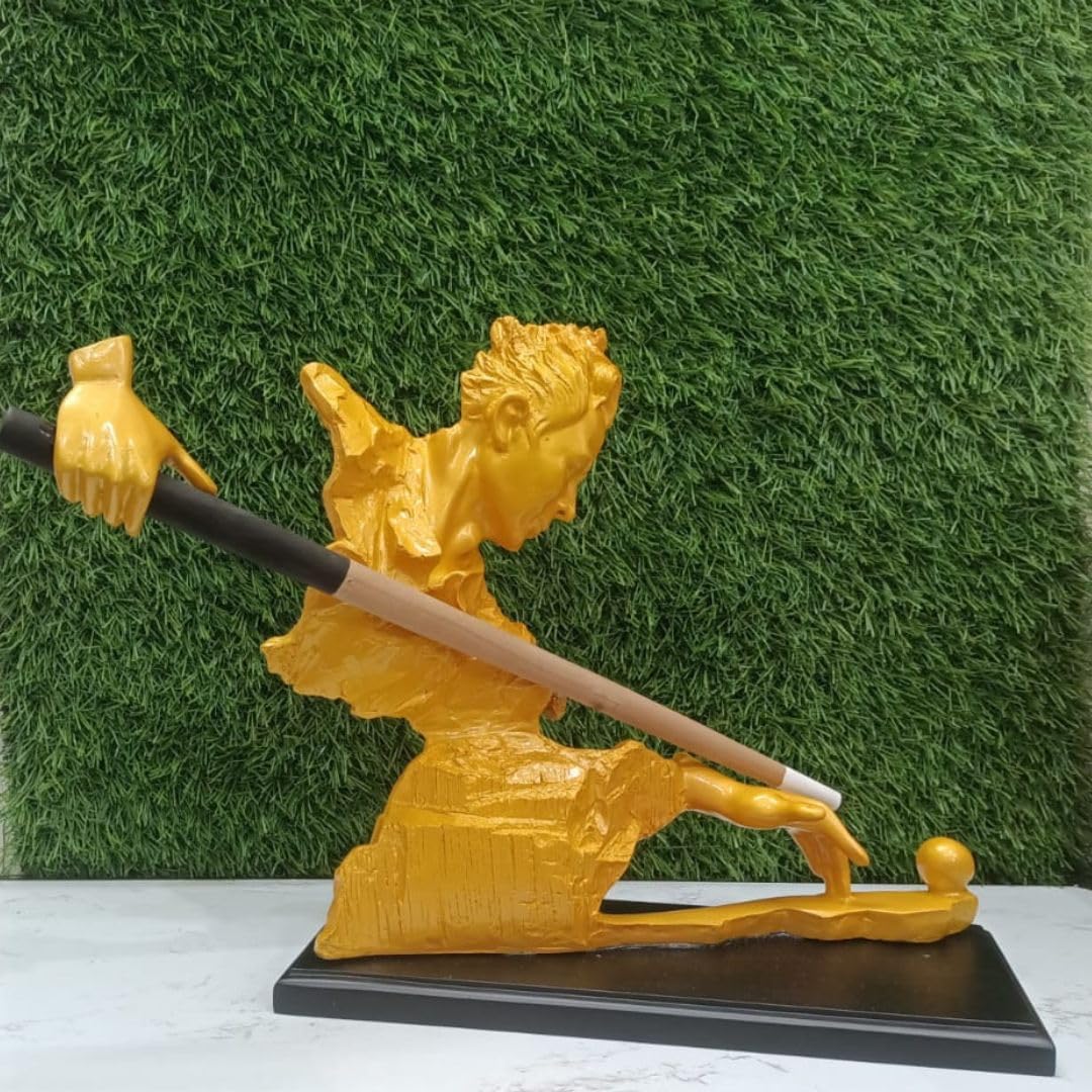 LETS CATCH UPP Resin Gold Plated Man Taking The Shot Snooker & Pool Pinnacle Statue | Handcrafted Tabletop Showpiece for Home Decor | 16 x 12 Inch