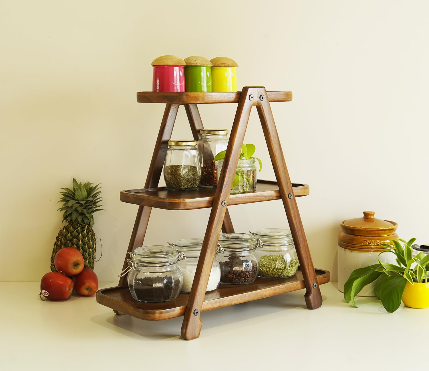 WoodenStreet™ Saira 3 Tier Solid Wood Kitchen Rack, Multipurpose Wooden Storage Organizer, Grocery Rack (Teak Finish, 53X25X49 Cms, Diycountertop, Tiered Shelf) (B0D4HK7RRB) Amazon Price History, Amazon Price Tracker