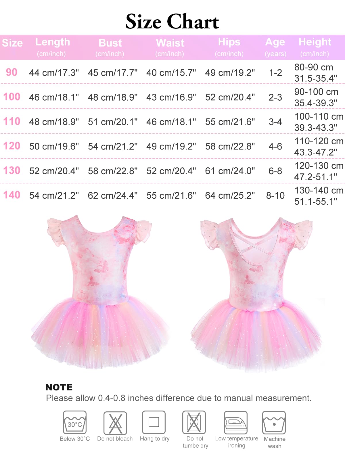 Bezioner Mallot de Ballet/Danza Niña Brillante Vestido Ballet Niñas Estampado Maillot Danza con Falda de Tutú Manga Corta