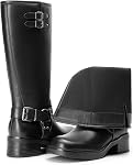 DREAM PAIRS Women's Knee High Boots Square Toe Motorcycle Boots Chunky Low Heel Fashion Buckles Biker Riding Boots with Side Zipper