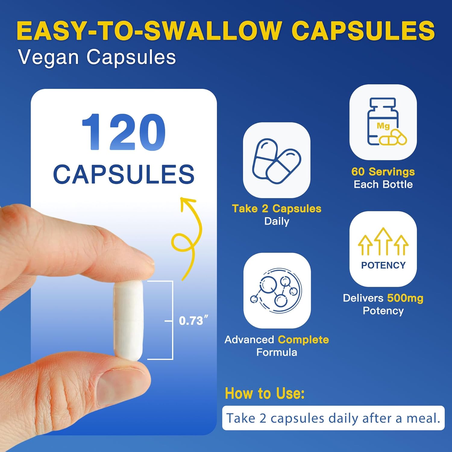 Magnesium Complex 500mg, Magnesium Glycinate, Malate & Citrate - High Absorption Chelated Triple Magnesium Supplement with Zinc, Vitamin D3 for Muscle, Nerve, Bone & Immune Support, Vegan 120 Capsules - Image 7