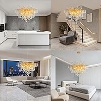Vista 9 de Candelabros de cristal para comedor, candelabro dorado moderno de 24 pulgadas, candelabro redondo de 8 luces de rama de árbol, lámpara colgante