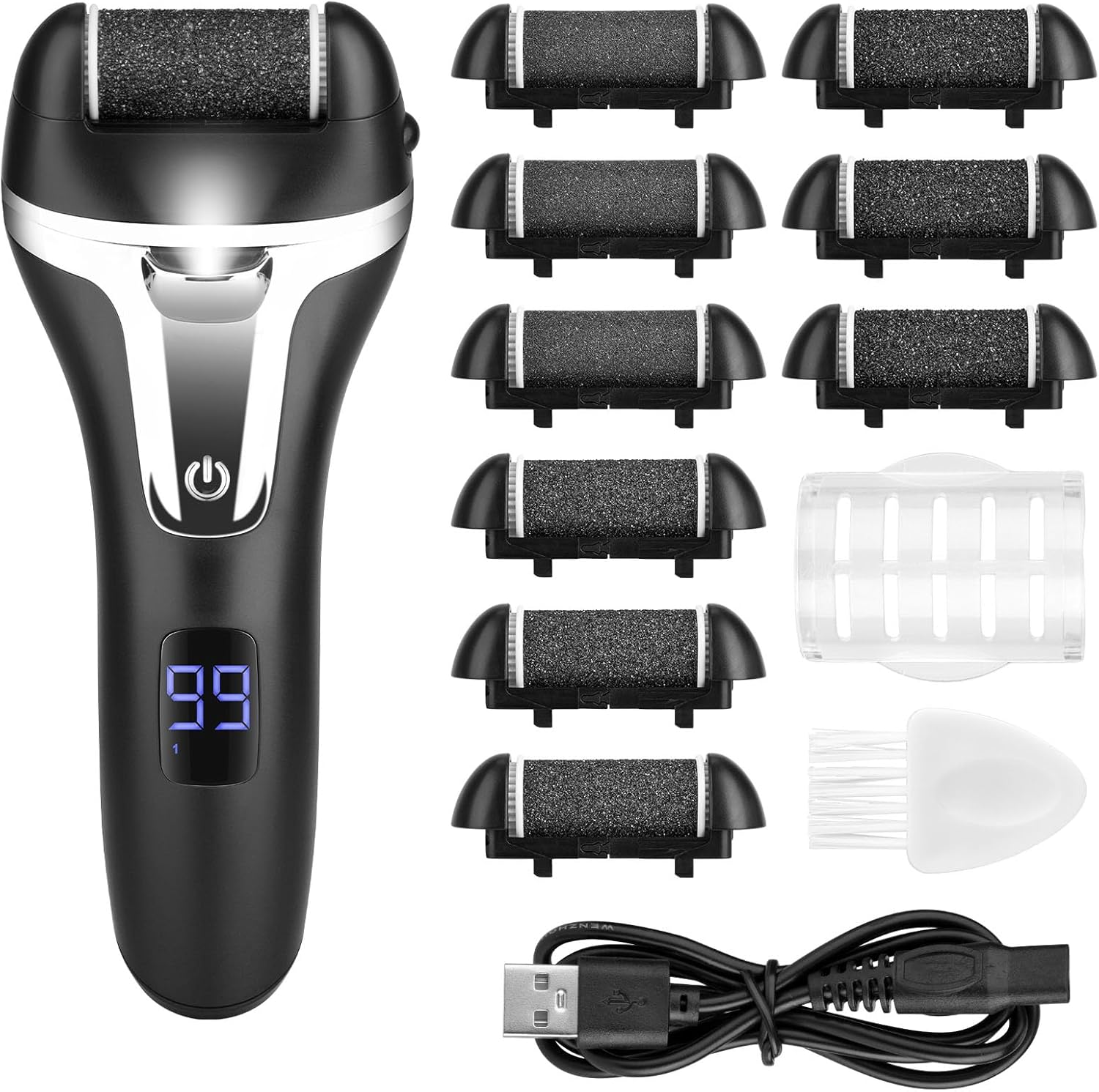 Electric Foot File Callus Remover for Feet – 9 pcs Roller Heads,2 Speed Foot Care Kit Waterproof Pedicure Tools,Rechargeable Foot Scrubber Pedicure kit for Dead Hard Cracked Dry Skin.