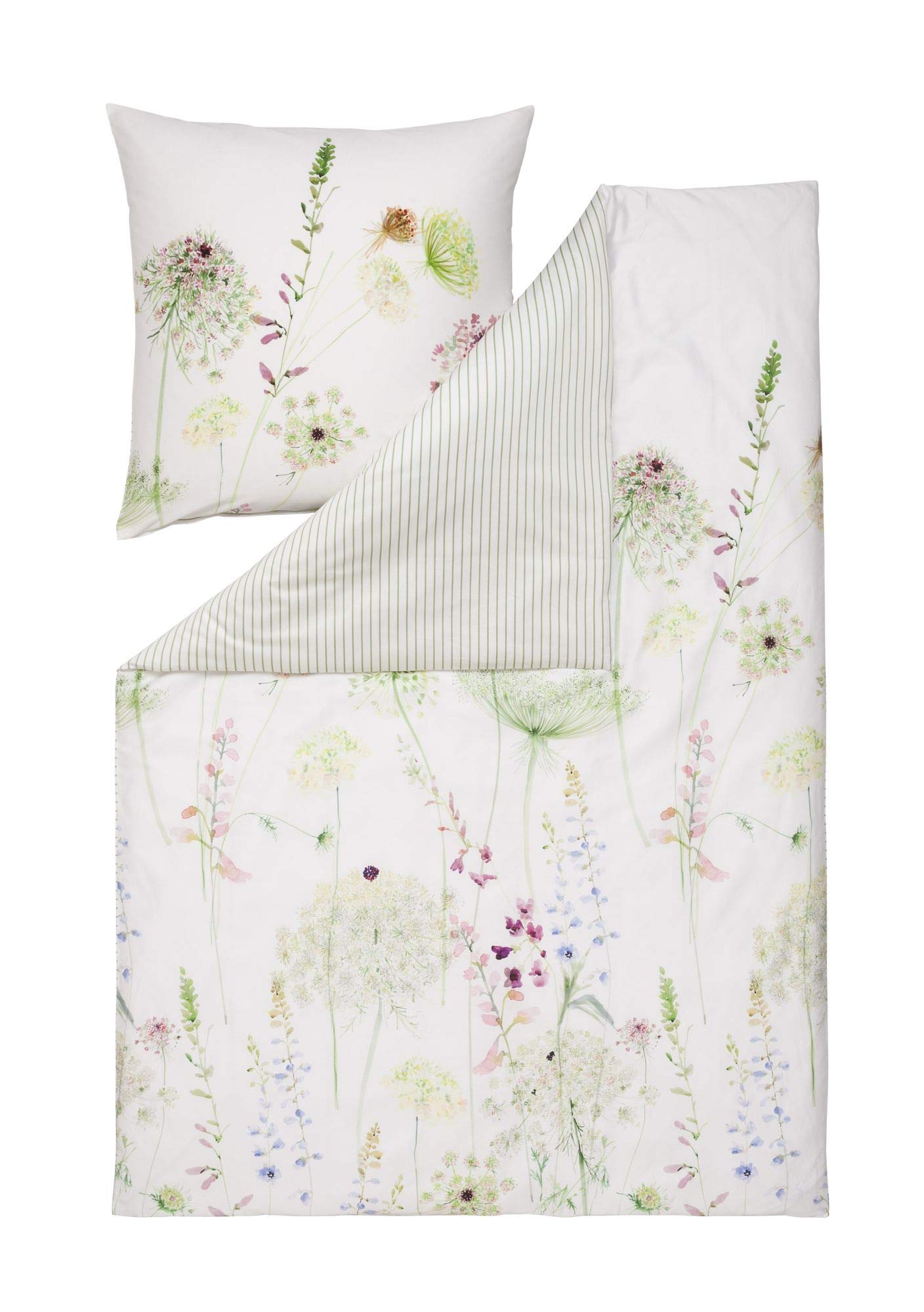 Estella - Biancheria da letto double face in raso, 100% cotone, verde, 135 x 200 cm + 80 x 80 cm