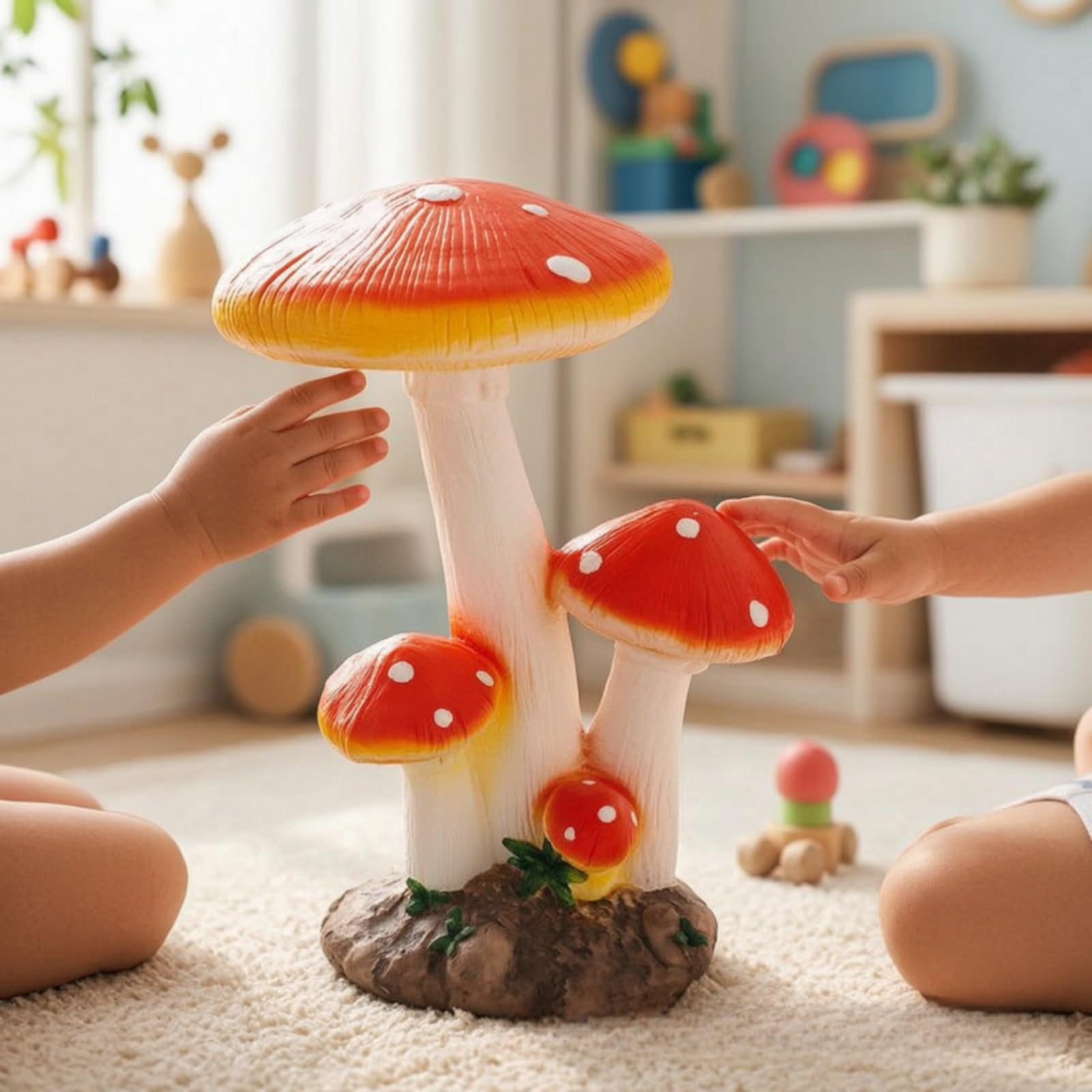 Pilz farbenprächtig Pilzfigur stabil Pilzskulptur für Gartenliebhaber, Hobbygärtner, Garten, Terrasse, Großer Dreistieliger Pilz