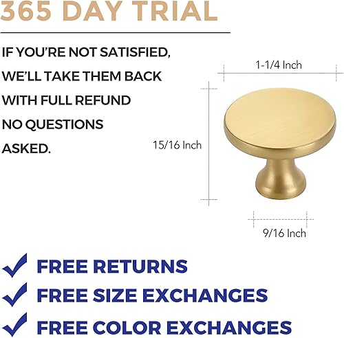 Miniatura 3 de Ravinte Paquete de 30 pomos redondos dorados para gabinetes de cocina de 1-14 pulgadas, tiradores de cajón sólidos de zinc, manijas de gabinete para