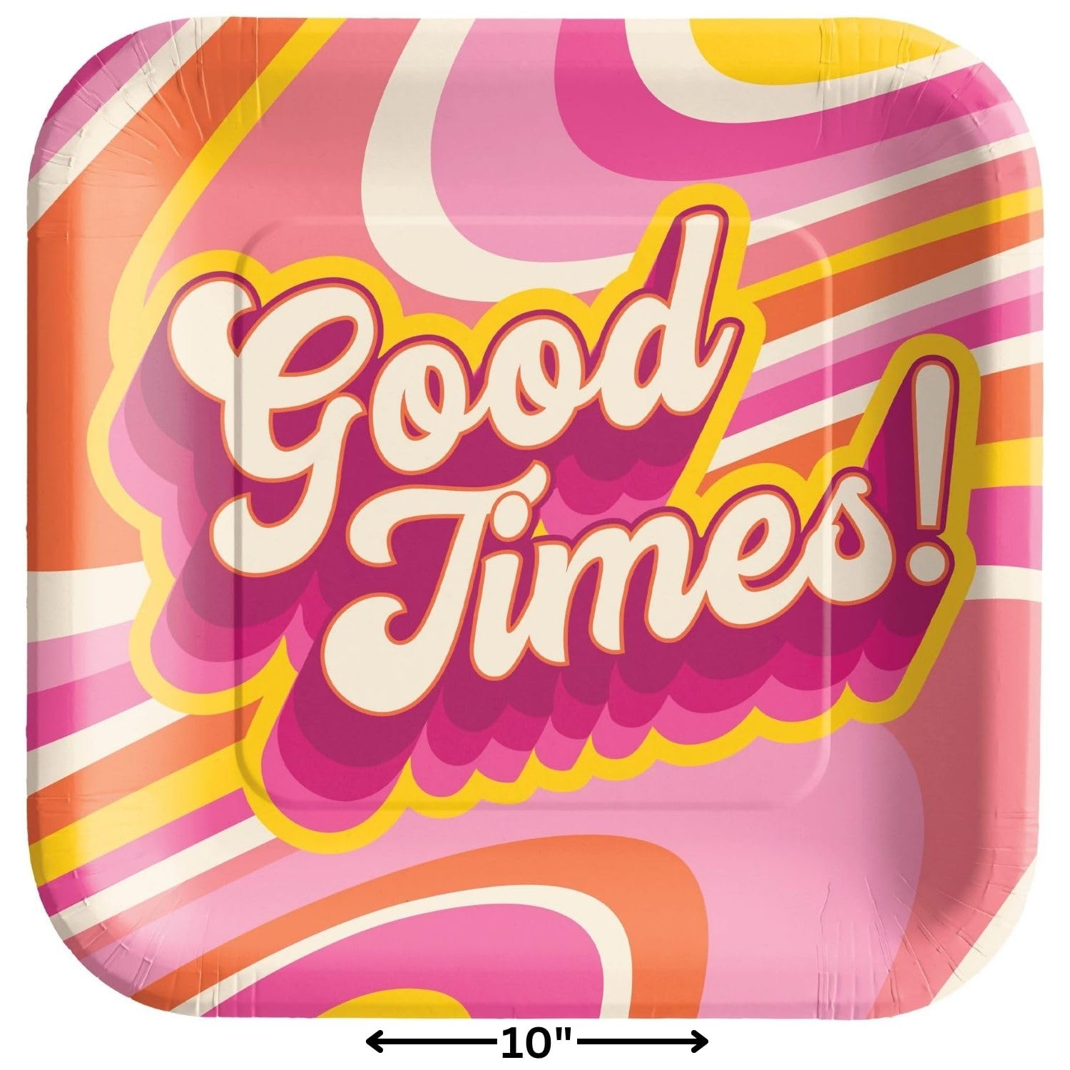Amscan Vibrant Multicolor Good Times! Bedruckte Design-Pappteller, 25,4 cm, quadratische Teller, Premium-Qualität und umweltfreundliches Material, perfekt für Picknicks und Partys, 20 Stück