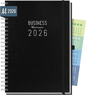 Häfft® Business-Timer 2026 A4 Maxi "Schwarz" 1 Woche 2 Seiten - XL Terminplaner, Wochenplaner, Wochenkalender, Organizer, Terminkalender - nachhaltig & klimafreundlich
