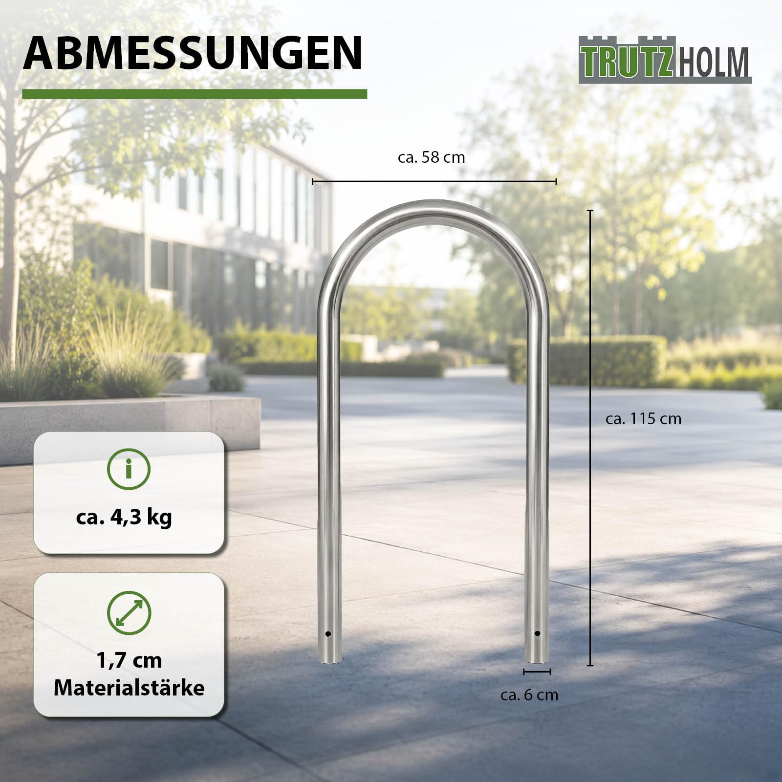 TRUTZHOLM Fahrradanlehnbügel Fahrradständer Edelstahl 115x58 cm Ø 60mm | Anlehnbügel, Anlehnständer, Poller, Baumschutzbügel