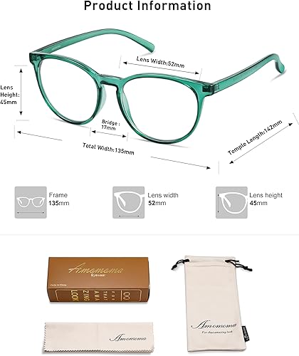 Miniatura 5 de AMOMOMA Anteojos de lectura redondos de moda para mujer, bloqueo de luz azul, para lectura de computadora, marco retro negro AM6124