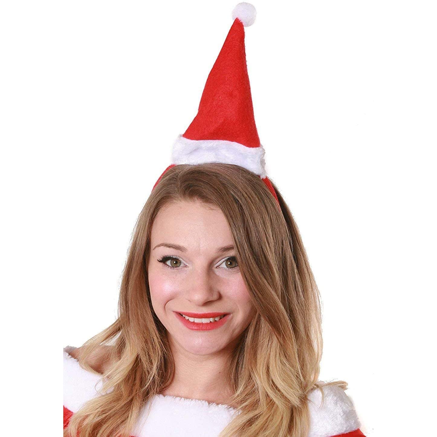 Mini sombrero de Papá Noel para adultos, gorro rojo con ribete blanco y bola – Papá Noel Papá Noel con accesorio para disfraz de Papá Noel (48 unidades)