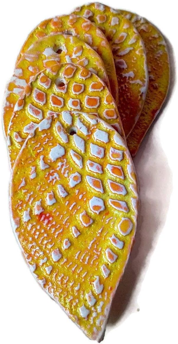 Set of 3 Ceramic Yellow Ornaments Handmade, Pine Cone Wall Hang, Fall Decor, Lace Pottery for Christmas