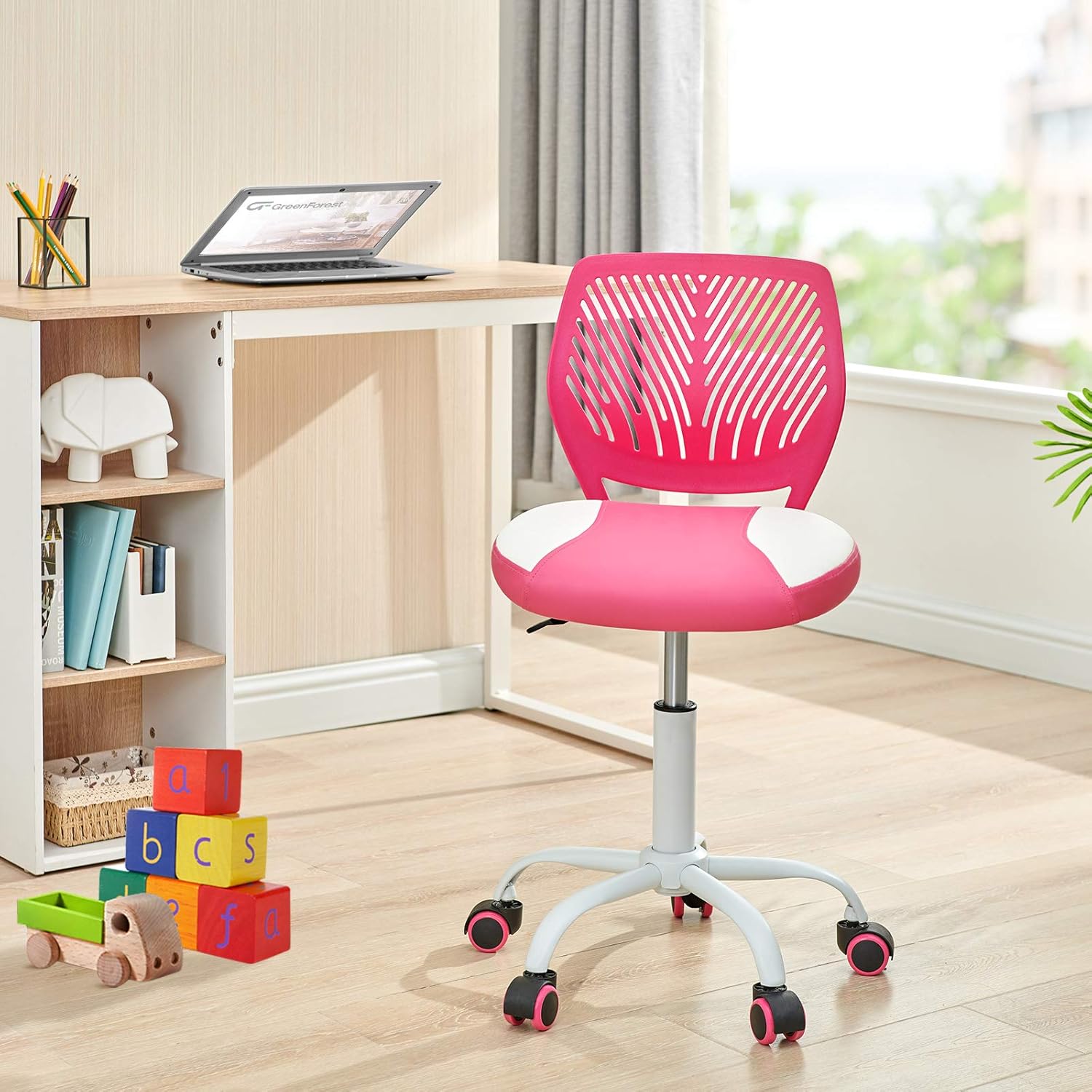 70% оƒƒ Evеrуthіng GreenForest Kids Desk Chair Pu Teens Rolling Chair Adjustable Height Computer Chair for Children Students Easy Clean Armless 360° Swivel Task Chair for Bedroom School,Pink and White