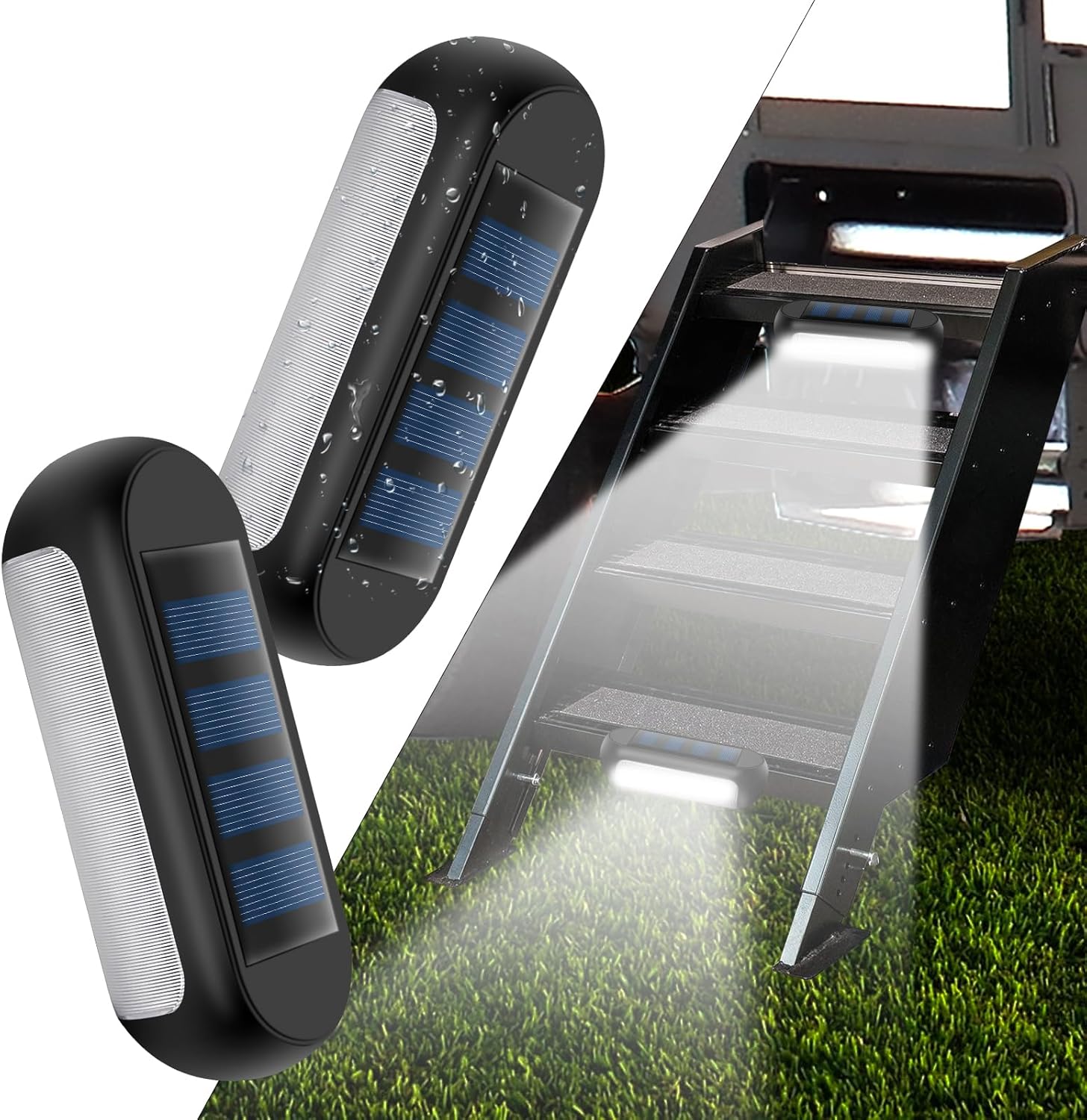 Waterproof Solar RV Steps Lights, RV Porch Light, Magnetic Strip RV Exterior Lighting for Travel Trailers and Camper Must Haves Accessories (2 Pack)