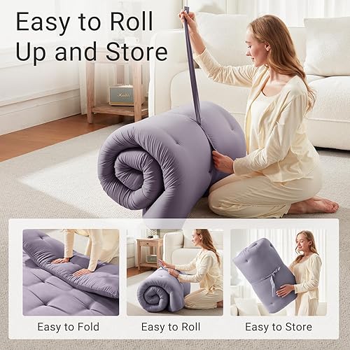 Miniatura 5 de Colchón japonés de suelo, colchón futón tamaño individual 39 x 80 pulgadas, colchón de tatami de 2.56 pulgadas de grosor, cama plegable portátil,