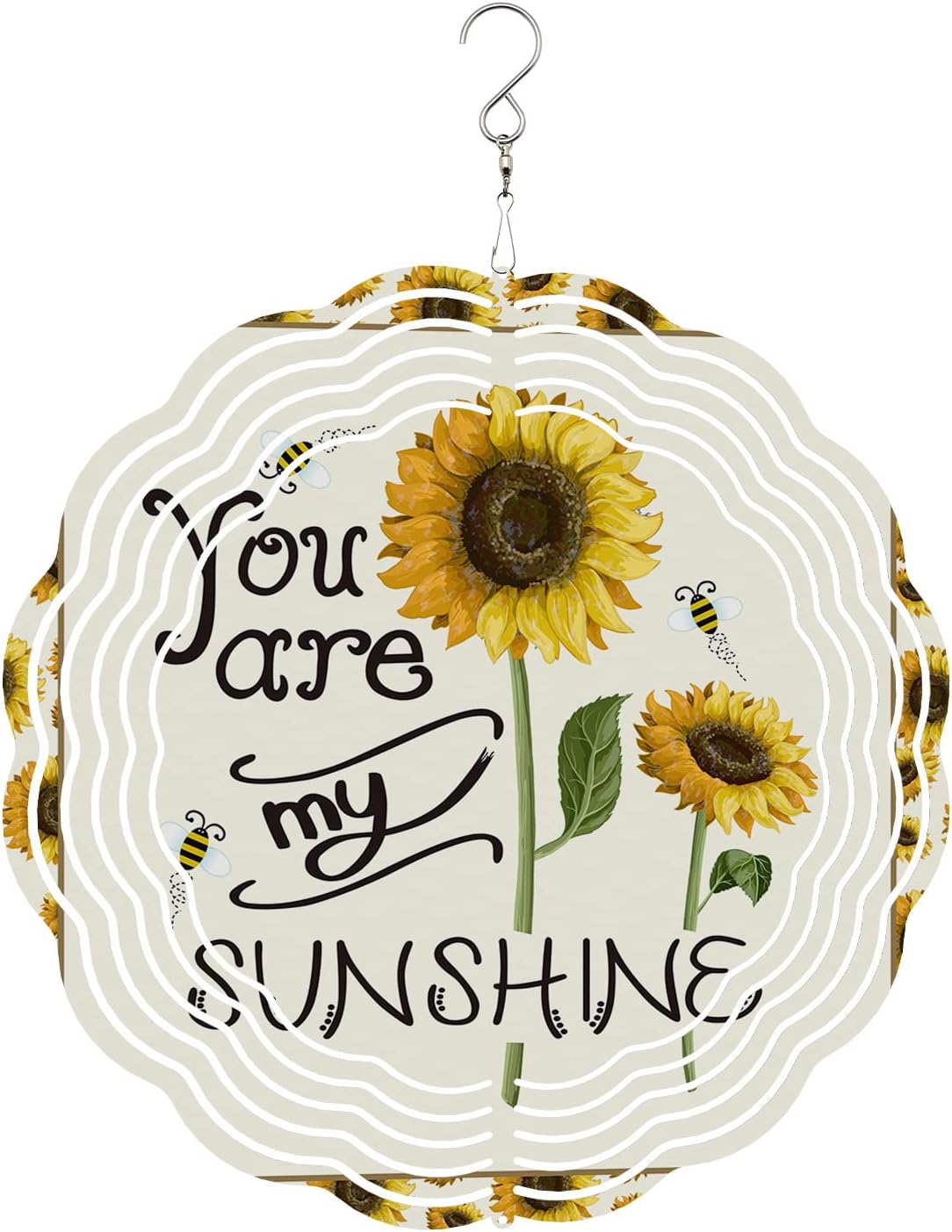 Wind Spinners for Yard and Garden - 3D Stainless Steel Hanging Spinners Indoor/Outdoor Kinetic Yard Art - Round Wind Chime 9.8 Inch, You are My Sunshine Sunflower
