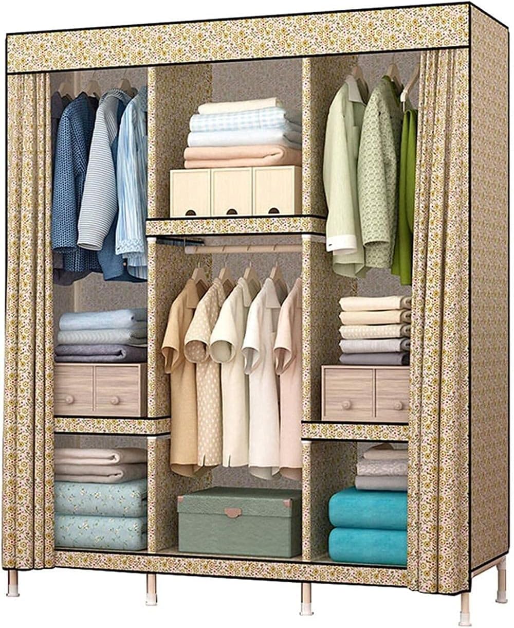 Fabric Assembled Wardrobes Solid Wood Bedroom Closet Large Wardrobes 168 130CM Clothes Rack (Color : C Size : 168 130CM) (A 168 * 130CM)