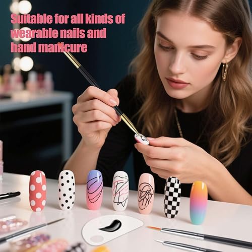 Vista 21 de Artdone - Juego de pinceles para arte de uñas, 6 pinceles delineadores de esmalte de uñas en gel, bolígrafo de diseño y dibujo, herramientas de arte