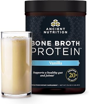 Ancient Nutrition Grass Fed Bone Broth Protein Powder, Vanilla
