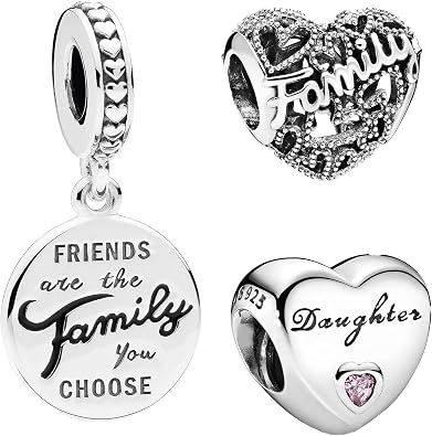 Feitery 3 in 1 Family Charms Compatible for Pandora Bracelets and Necklaces Christmas Gift Jewelry Womens Bead Charms 925 Sterling Silver Dangle