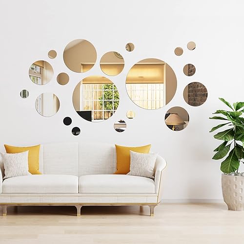 Miniatura 5 de Shappy 32 calcomanías de pared de espejo acrílico, removibles, redondas, azulejos de espejo circulares para el hogar, baño, sala de estar,