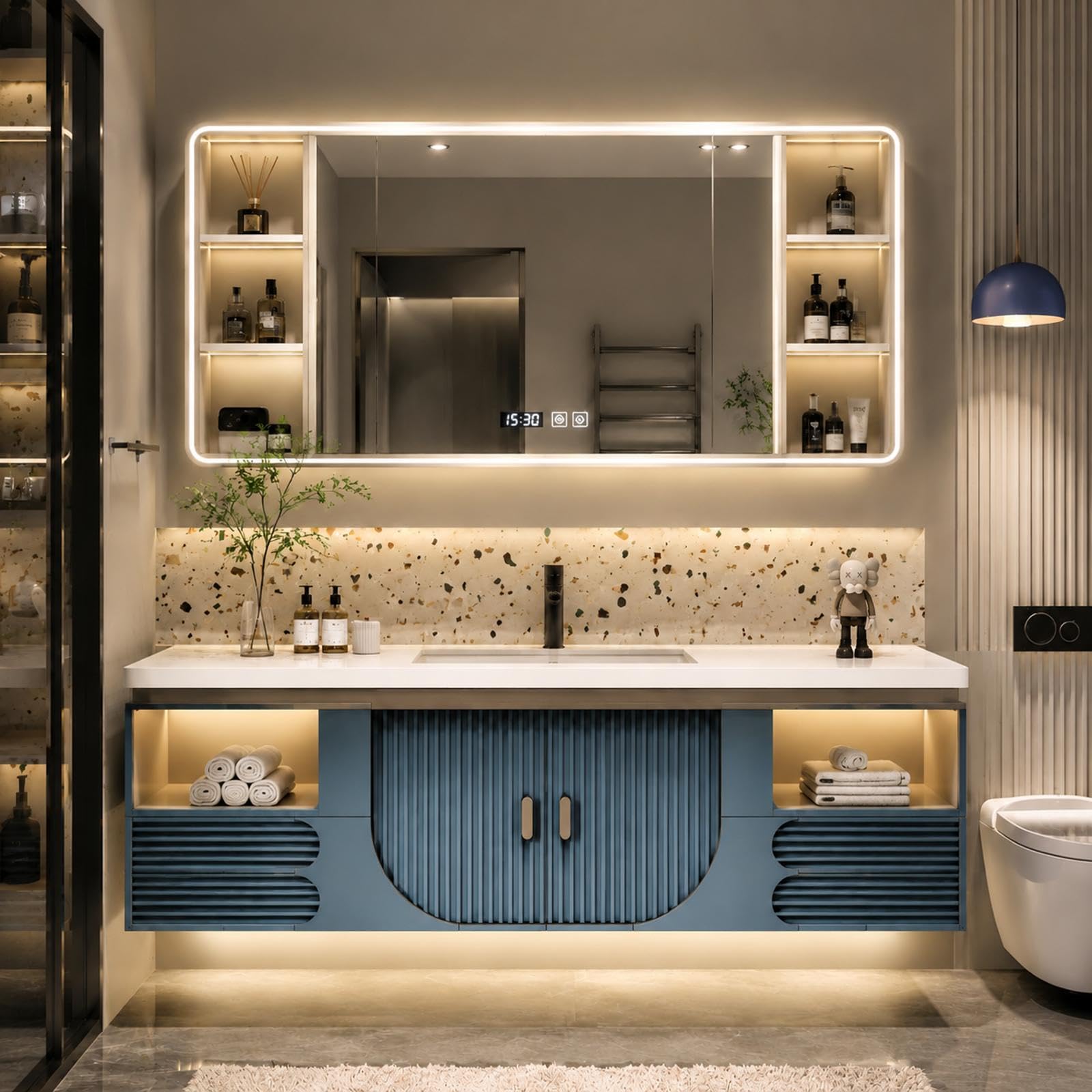 Mobile da bagno moderno da 127 cm, con specchio LED intelligente, design salvaspazio, facile installazione per spazi contemporanei