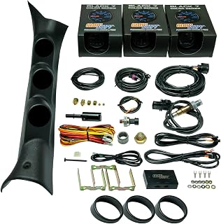 GlowShift Gauge Package Compatible with Ford F 150 Raptor EcoBoost 2017-2020 - Black 7 Color 30 PSI Boost/Vacuum, Fuel Pressure & Digital Wideband Air/Fuel Ratio Gauges - Black Triple Pillar Pod