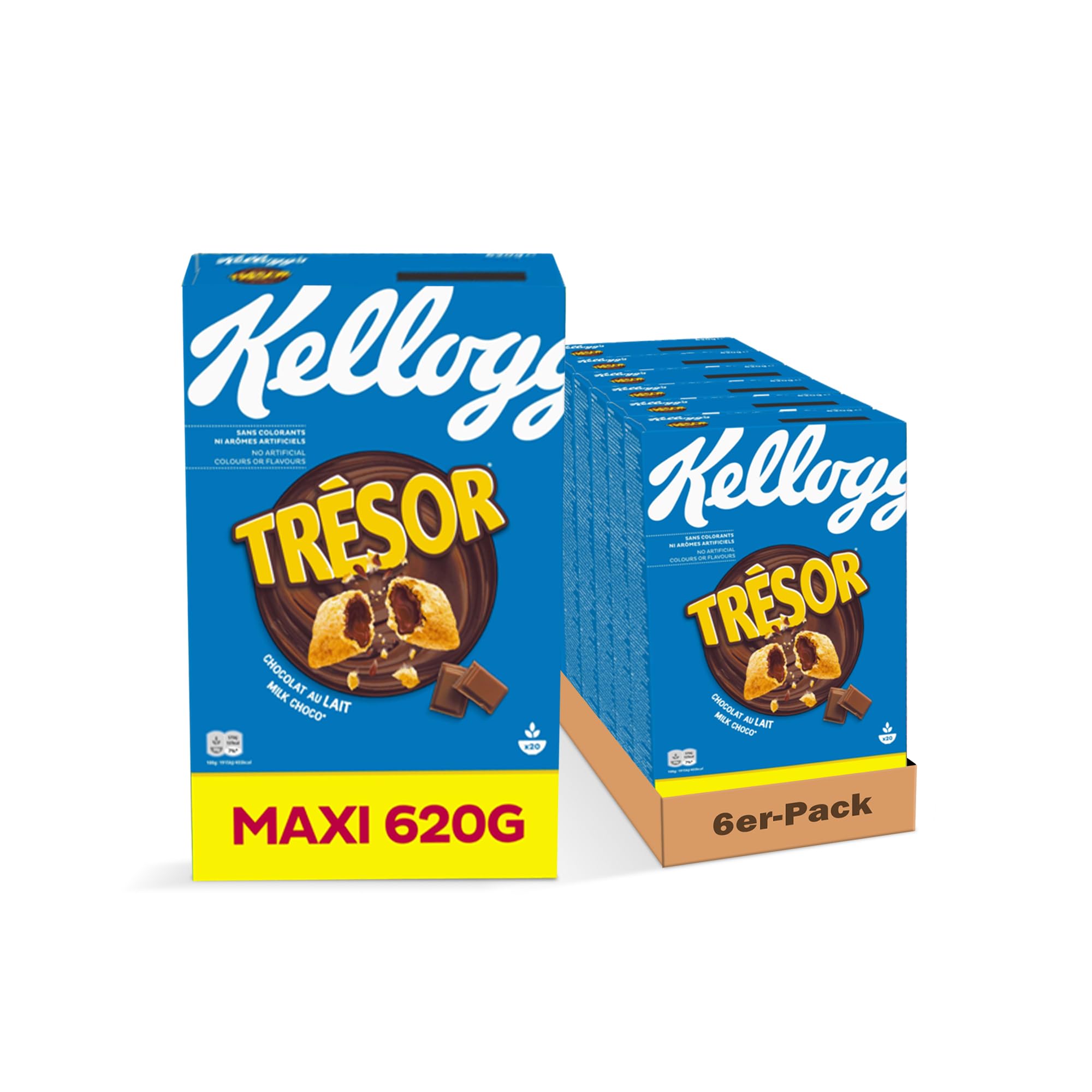 Kellogg's Tresor Milk Choco (6 x 620 g) – knusprige Frühstückscerealien mit schmelzender Creme-Füllung mit Milchschokolade – Tresor. Crazy Tasty.