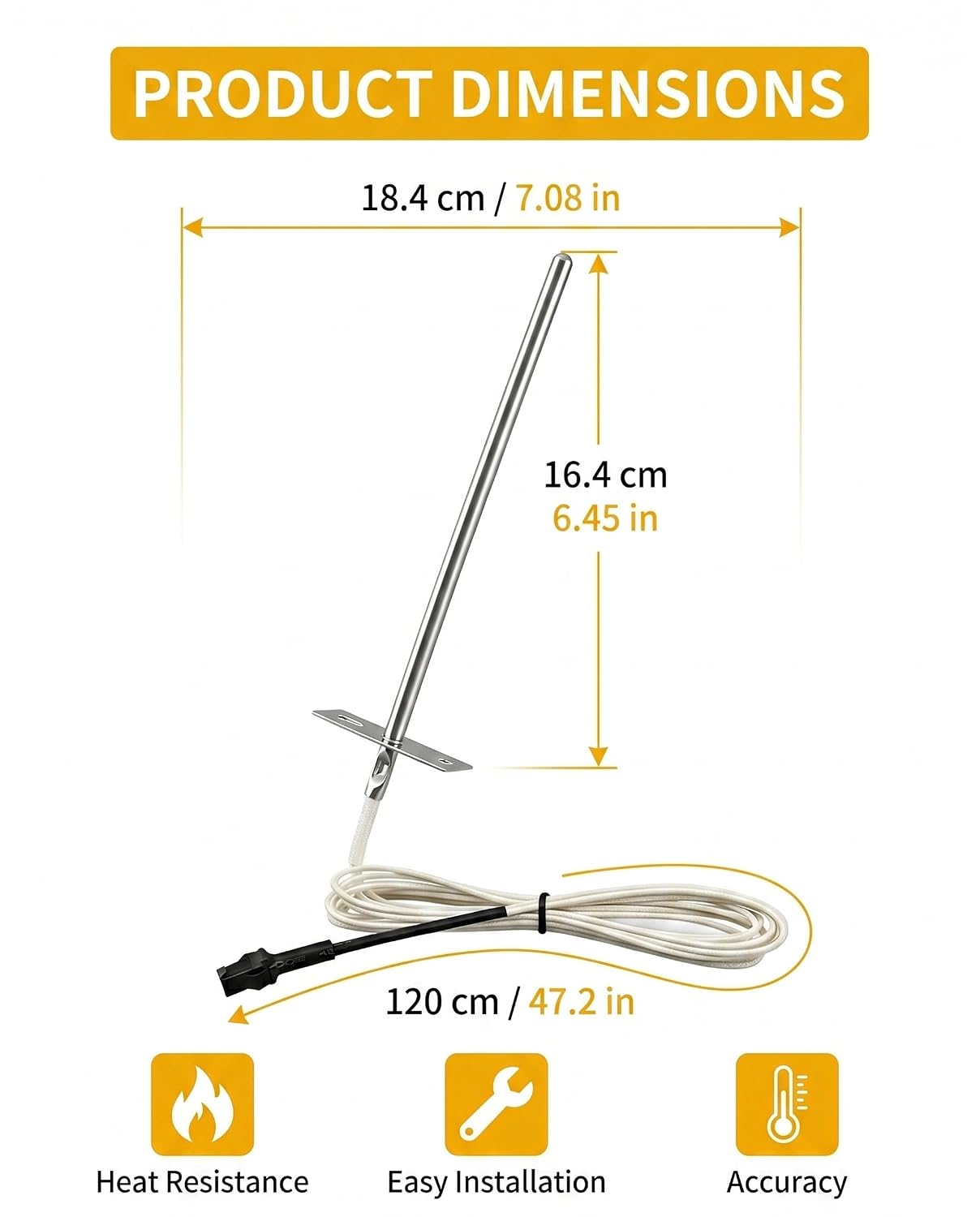 7" RTD Temperature Probe Sensor Fit for Z-Grill 700 700C 700D6 7002B 700D 7002E 700E Series,Replace ZG-RTD-2 Temperature Probe Grill Replacement Parts