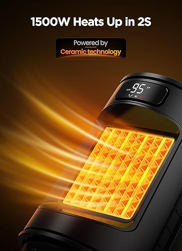 Miniatura 2 de GiveBest Calentador de espacio, calentadores eléctricos portátiles para uso en interiores con termostato y control remoto, oscilación de 70,