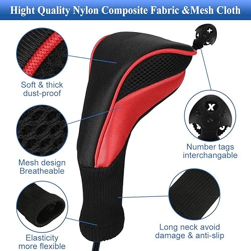Miniatura 10 de Number-one Fundas para cabezas de palos de golf para híbridos de Fairway Woods, 3 piezas de cuello largo de malla para palos de golf con etiquetas