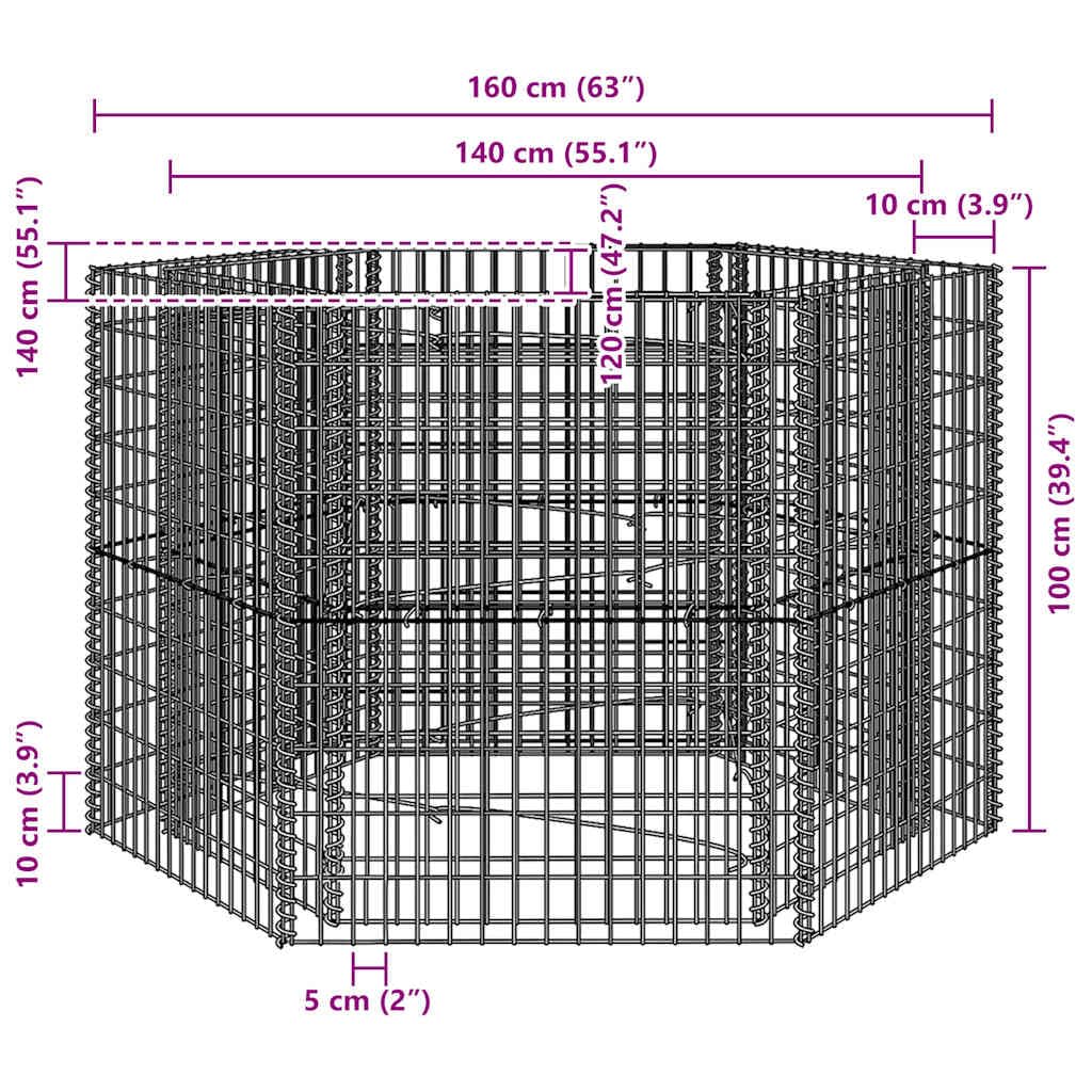 vidaXL Arriate Gaviones Hexagonal 160x140x100 cm Acero Galvanizado