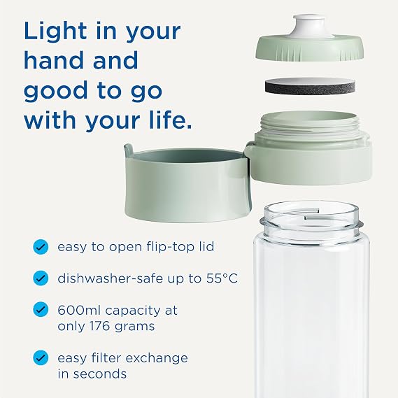 BRITA Water Filter Bottle Model Vital (600ml), 2x MicroDisc Filters