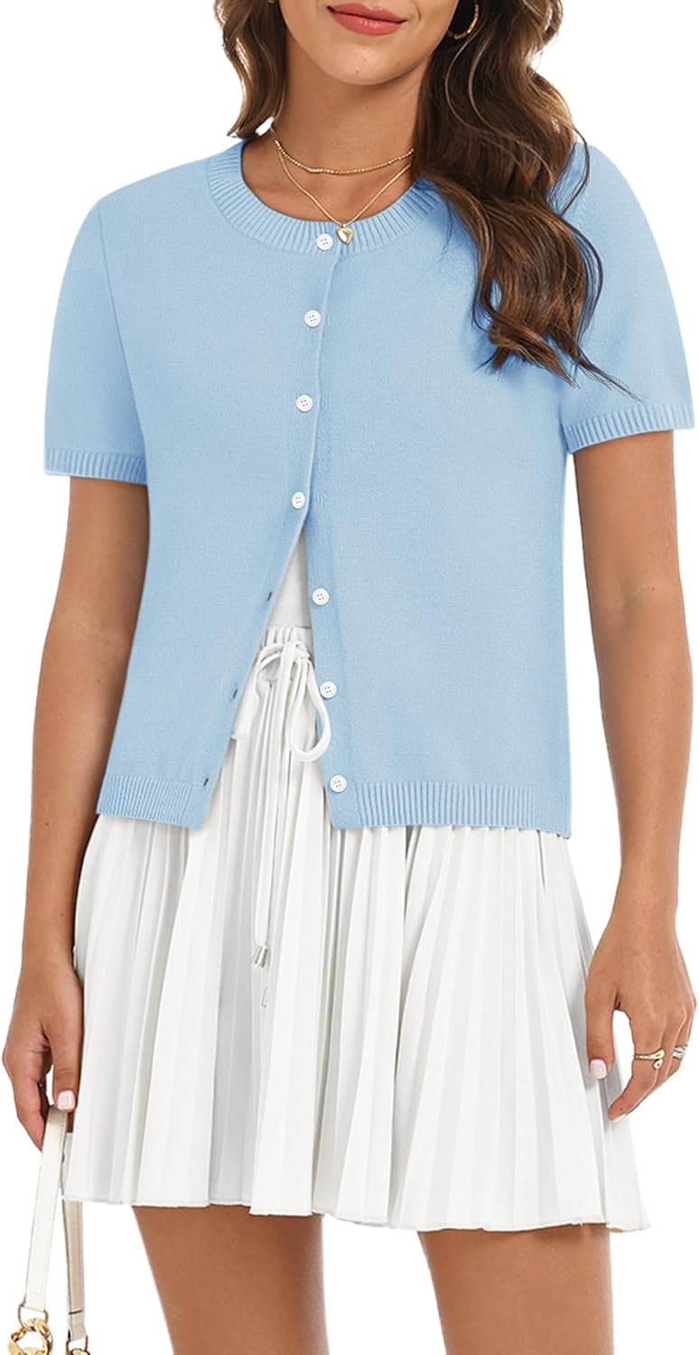 COCCKO Womens Short Sleeve Cardigan Button Up Lightweight Summer Spring Cute Trendy Thin Cropped Knit Cardigans