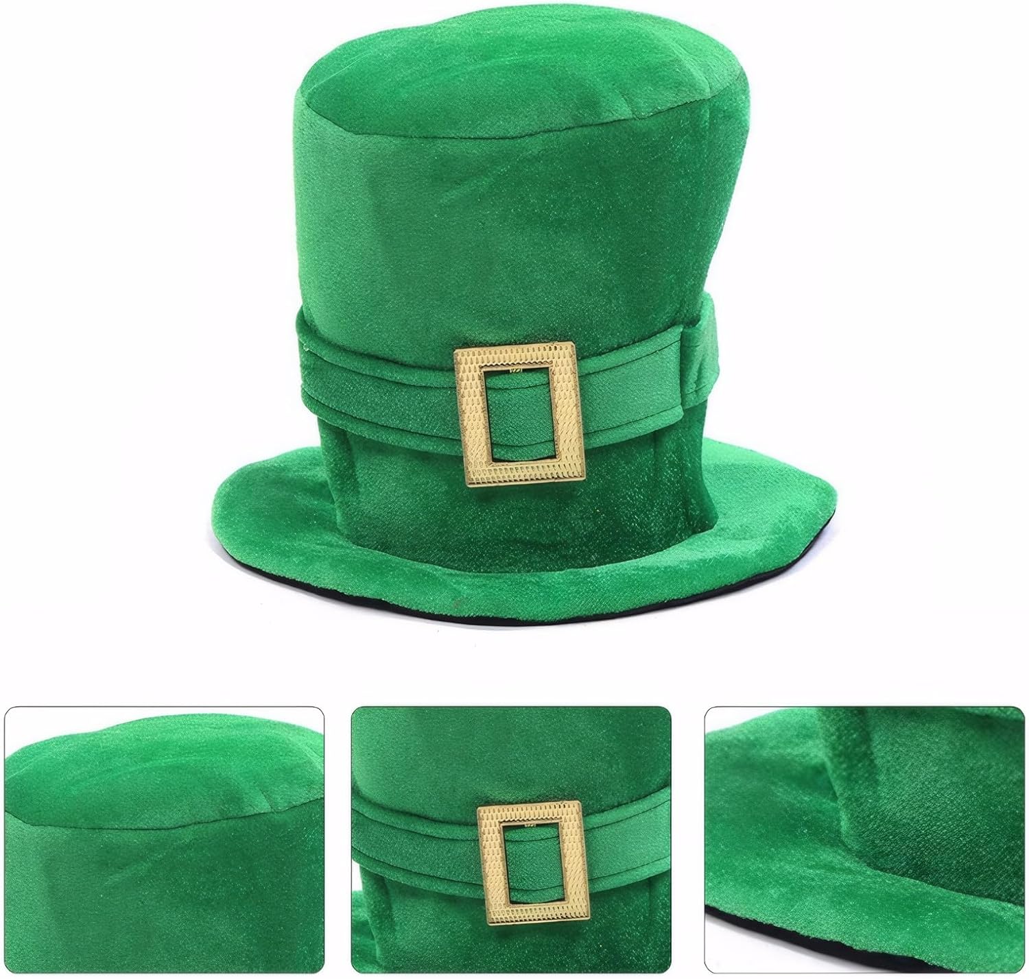 Wittocs 2 Pack St. Patricks Day Green Top Hats Leprechaun Hat with Buckle for Women Men Couple Adult Party Costume Velvet Irish Parde Tree Toppers