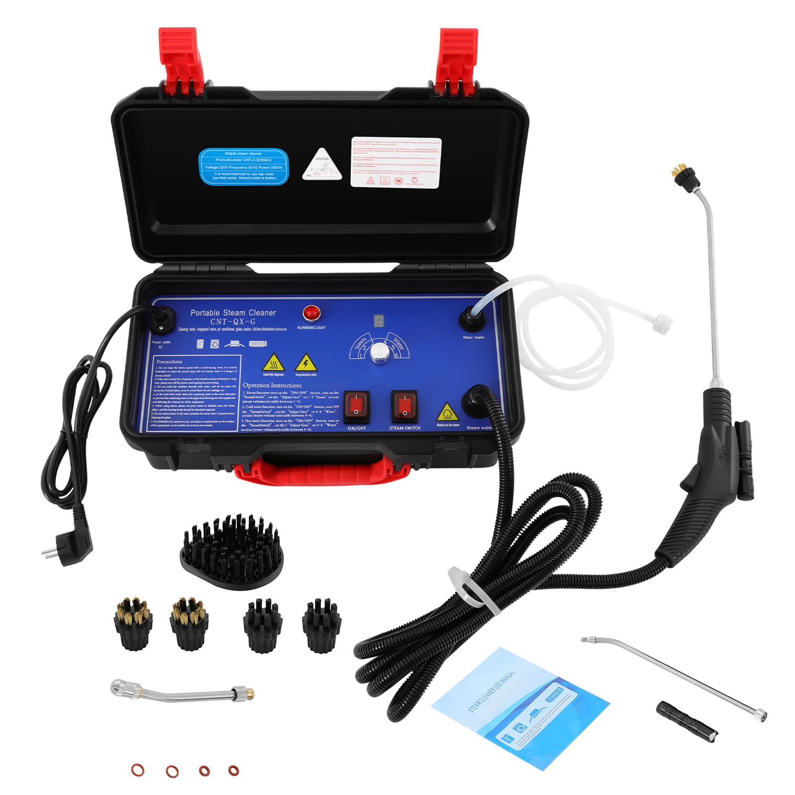 Pulitore a vapore portatile ad alta temperatura da 3000 W, pulitore a vapore multifunzione, pulizia domestica, 220 V, 3 tipi di spazzole per cucina, piastrelle, pavimenti, bagno e auto