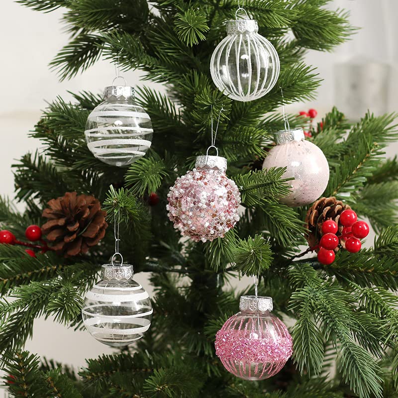 25 Pieces of 6cm Christmas Ball Jewelry Set, Painted Christmas Ball Set, Christmas Ball shatterproof Hanging Decoration Set, Wedding Party Home Decoration (Rosa)