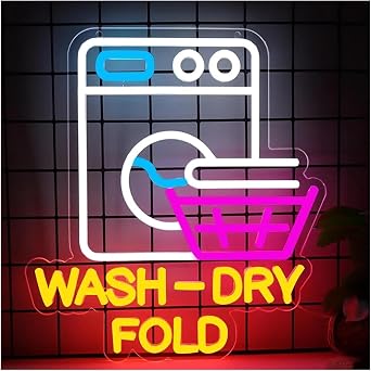 Sign Lamp Wash Dry Fold Neon Sign Light Dimmable for Laundry Room Home Laundromat Wash Room Decor Signs Illuminated Lamp 34cmx31cm [Energy Class A]