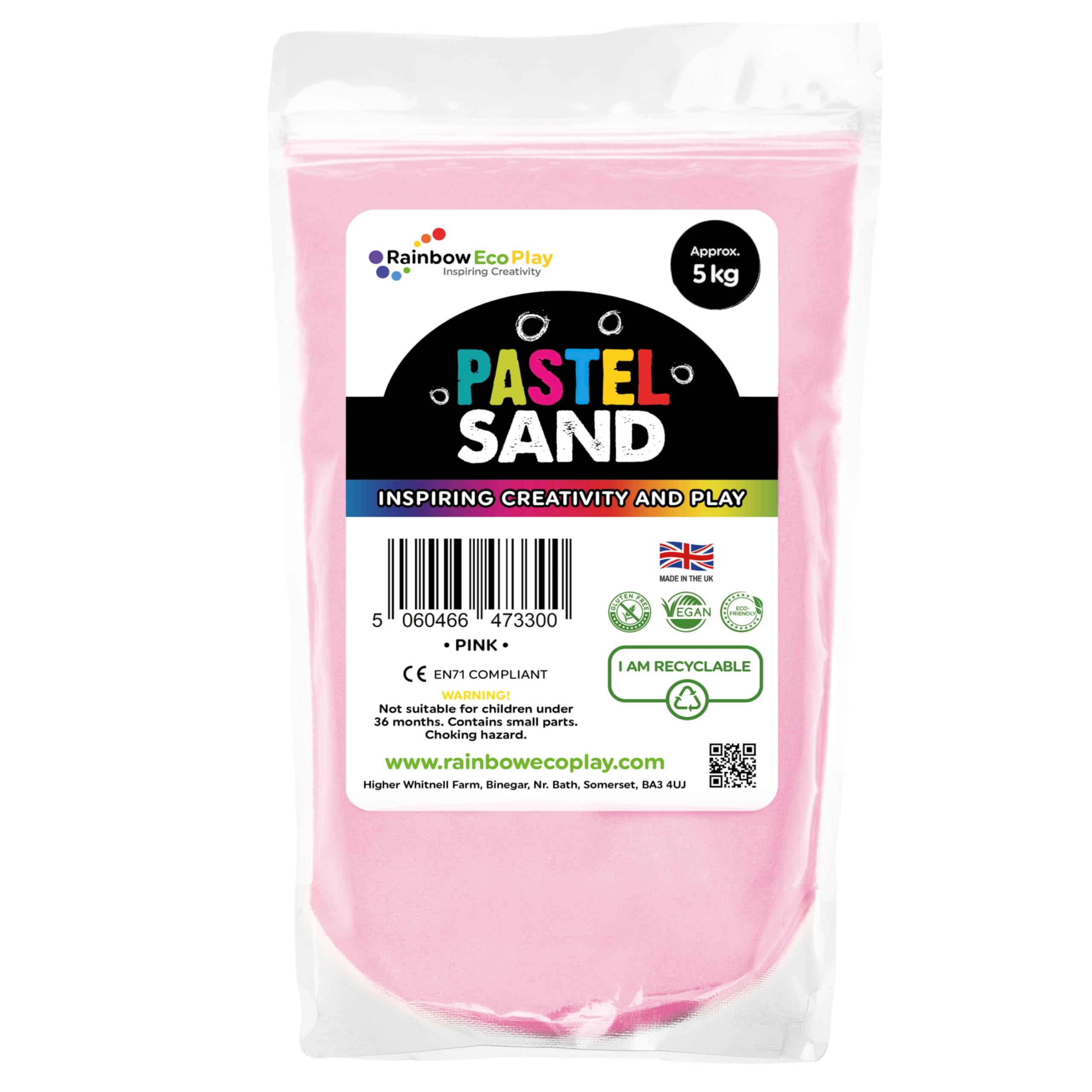 Rainbow Eco Play – Coloured Decorative Craft Sand - Pastel - Natural Play Sand - Sand Art Kits for Kids - Children Play Sand – Pink - 5kg