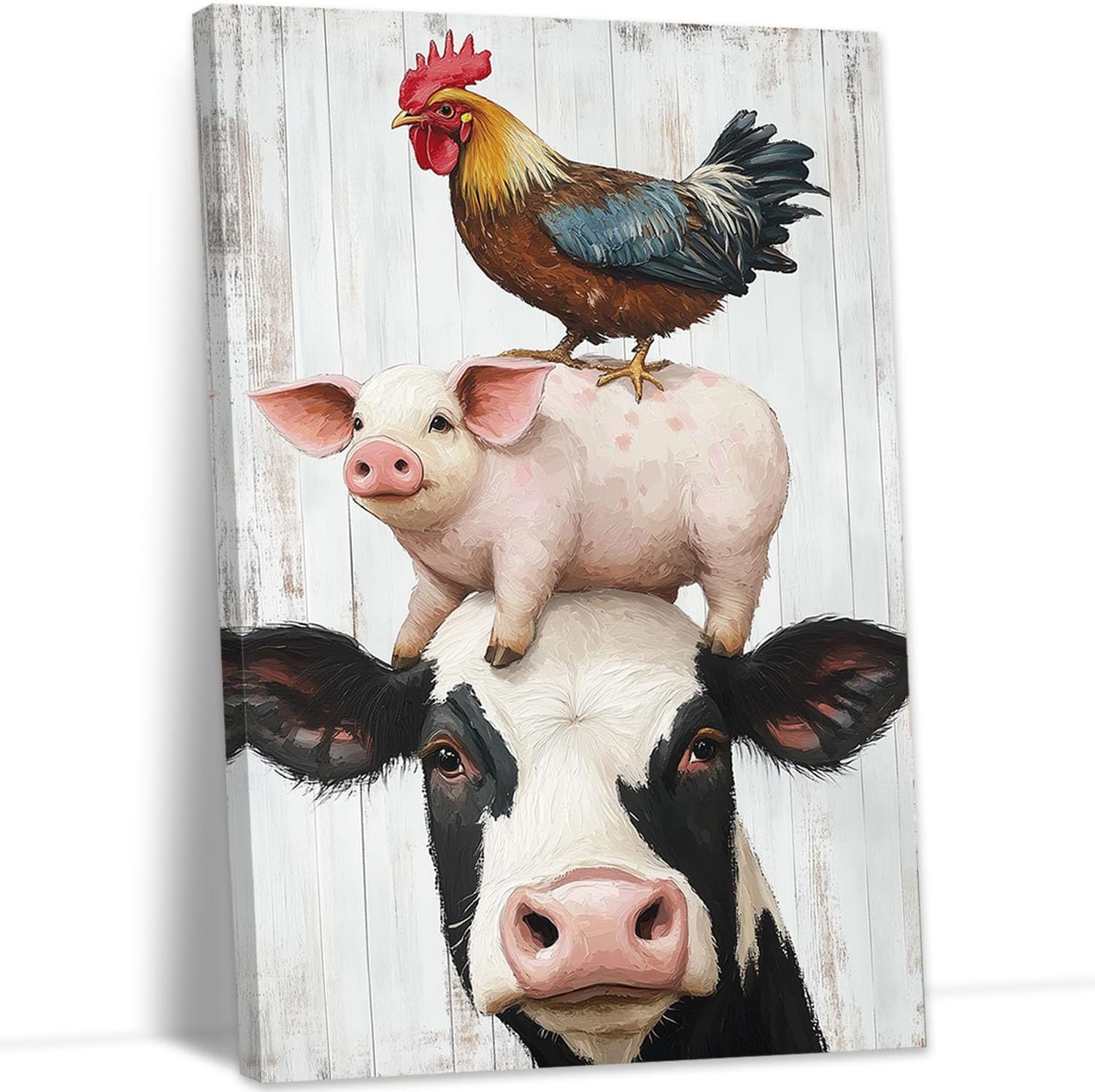 YMXZHUANSH Farmhouse Animal Canvas Wall Art Cow Pig Rooster Picture for Kitchen Wall Decor Rustic Farm Poster Print Framed Ready to Hang(Black 16L x 24W)