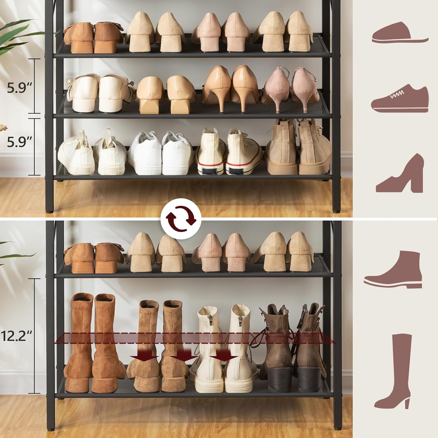 10 Tier Shoe Rack Organizer for Closet, Holds 36-40 Pairs, Tall Metal Shoe Storage Shelf for Entryway Bedroom, Sturdy Freestanding Shoe Rack Space Saving, Large Capacity, Rustic Brown