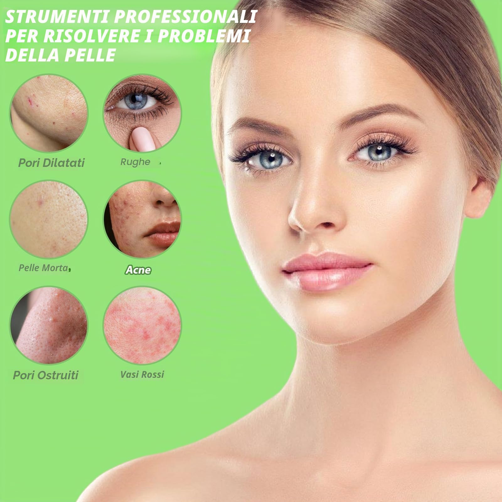 Skin Scrubber - Dispositivo esfoliante ad ultrasuoni, Face Skin Spatula, ricarica TypeC, detergente per pori (verde)