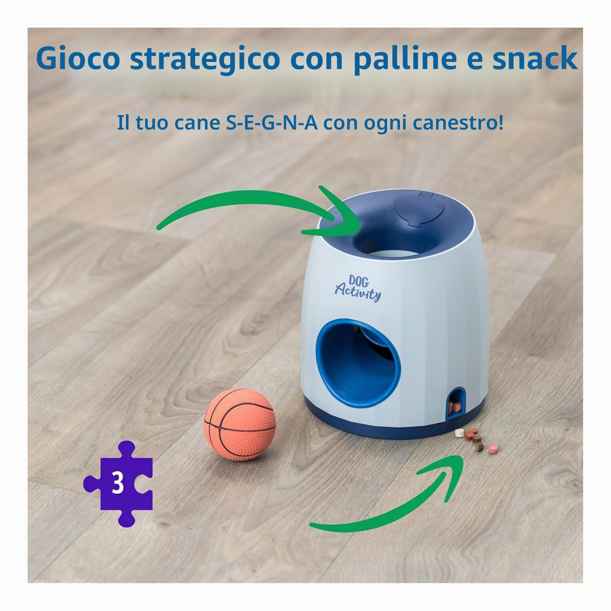 TRIXIE Ball & Treat – Giocattolo intelligente per cani – Distributore di croccantini tramite inserimento della pallina – Gioco di riporto – Per snack fino a 15mm – Con pallina inclusa(ø6cm) – ø17×18cm